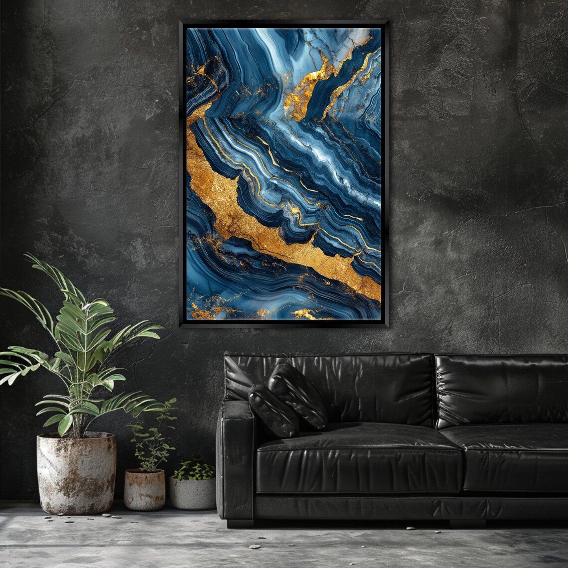 Modern Blue And Gold Marble Abstract Wall Art Print