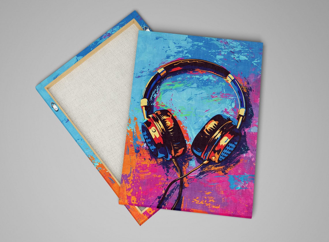 Headphones Pop Art Blue Magenta Orange Gradient Music Wall Decor Print - Image 5