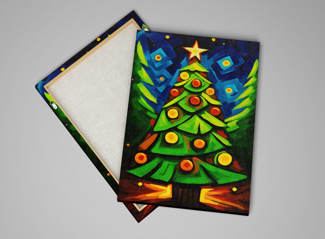 Geometric Abstract Christmas Tree Green Angles Star Topper Art Poster - Image 5