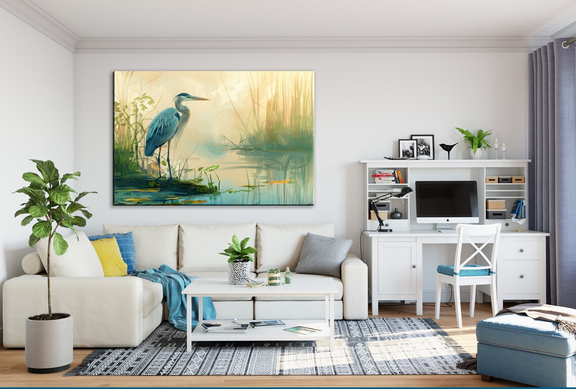 Blue Heron Misty Morning Art Print, Ethereal Bird - Image 3