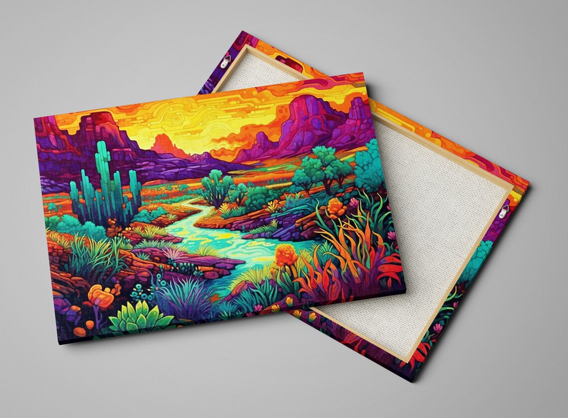 Neon Desert Arizona New Mexico Utah Texas Phad Art Style Landscape Painting Print Large - Image 4
