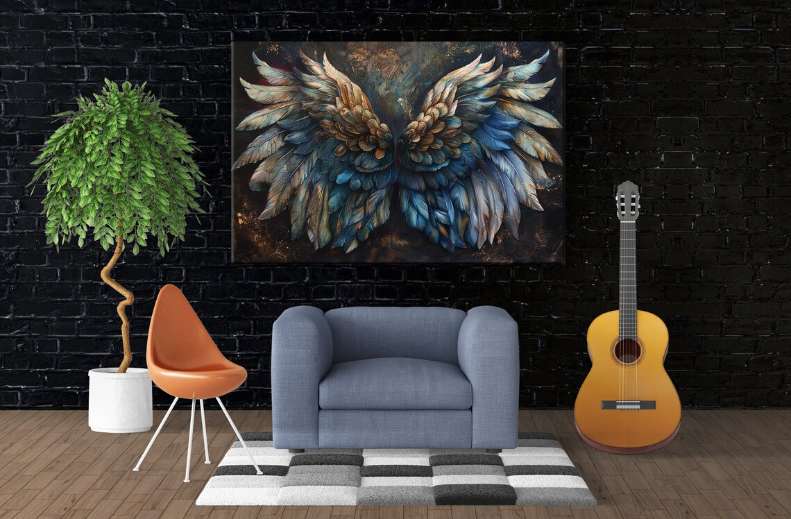 Luxurious Ornate Feathered Angel Wings Art Print - Image 3
