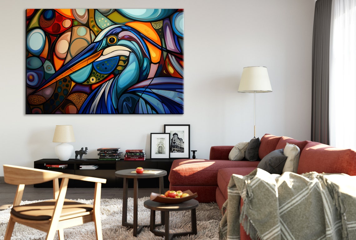 Abstract Art Deco Blue Heron Head Bold Geometric Bird Art Poster - Image 2