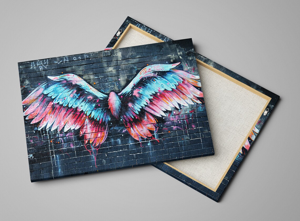 Graffiti Angel Wings Dark Brick Wall Blue Pink Street Art Poster - Image 4