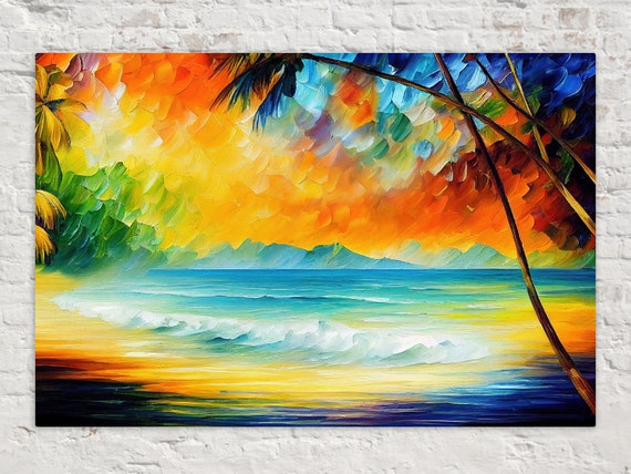 Tropical Beach Painting Beach Art Print Painting Reproduction Vibrant Colorful Art