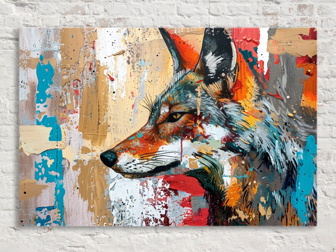 Contemporary Coyote Desert Art Print, Modern Decor
