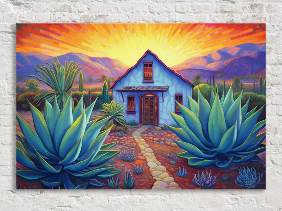 Desert Serenity in Blue, Adobe and Agave Art Print