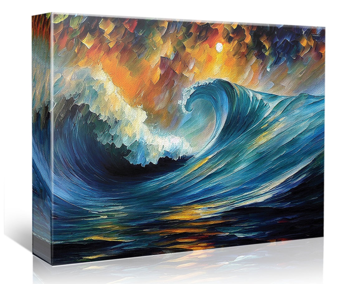 Crashing Ocean Wave Curl Golden Sunset Glow Turquoise Surf Poster - Image 5
