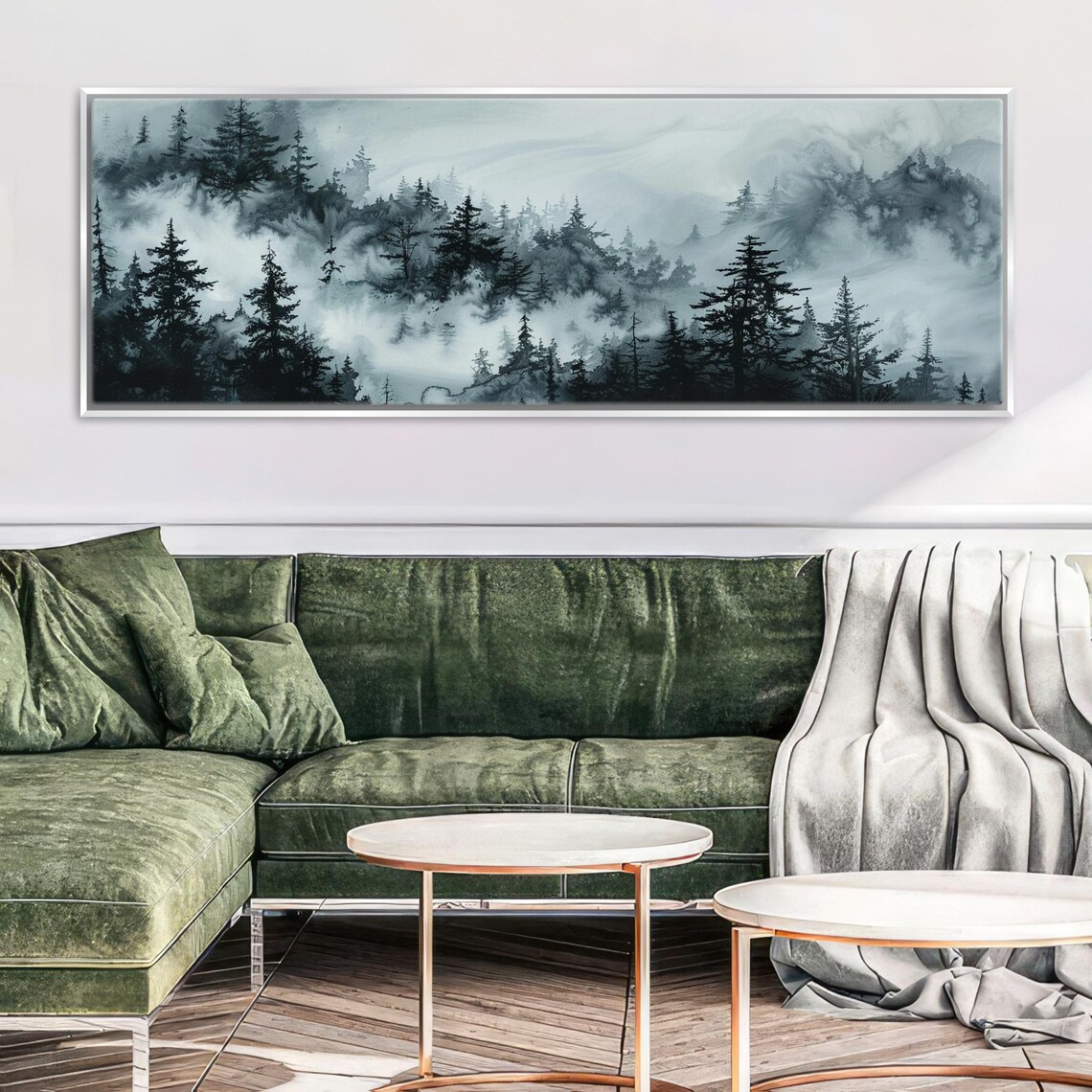 Grayscale Foggy Mountain Panoramic Framed Or Unframed Long Horizontal Gallery Wrapped Gicle Ready To Hang Extra Large Wall Art - Image 4