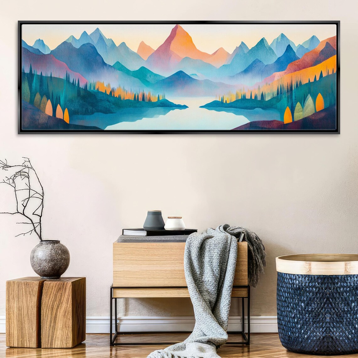 Mid Century Modern Mountain Panoramic Framed Unframed Long Horizontal Gallery Wrapped Gicle Ready To Hang Extra Large Wall Art - Image 3
