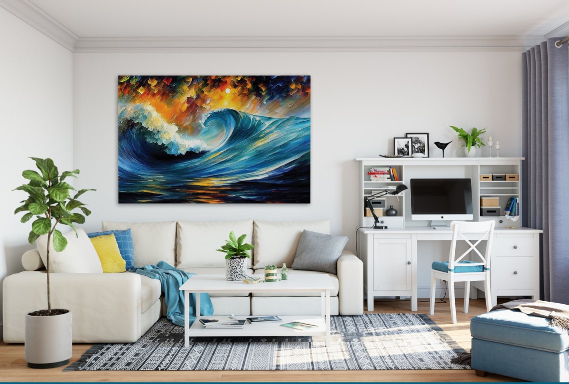 Crashing Ocean Wave Curl Golden Sunset Glow Turquoise Surf Poster - Image 3