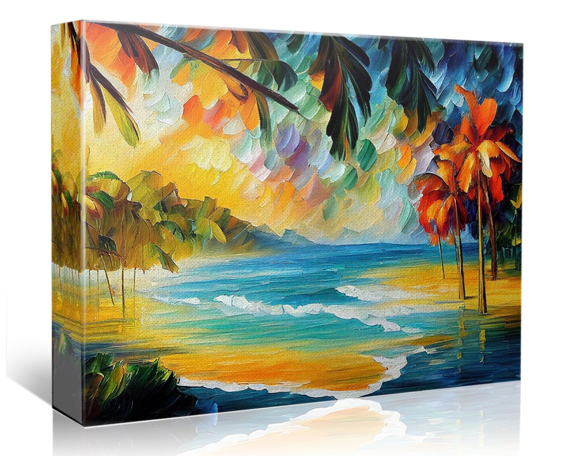 Tropical Beach Sunset Palm Trees Golden Sand Relaxing View Poster - Image 5