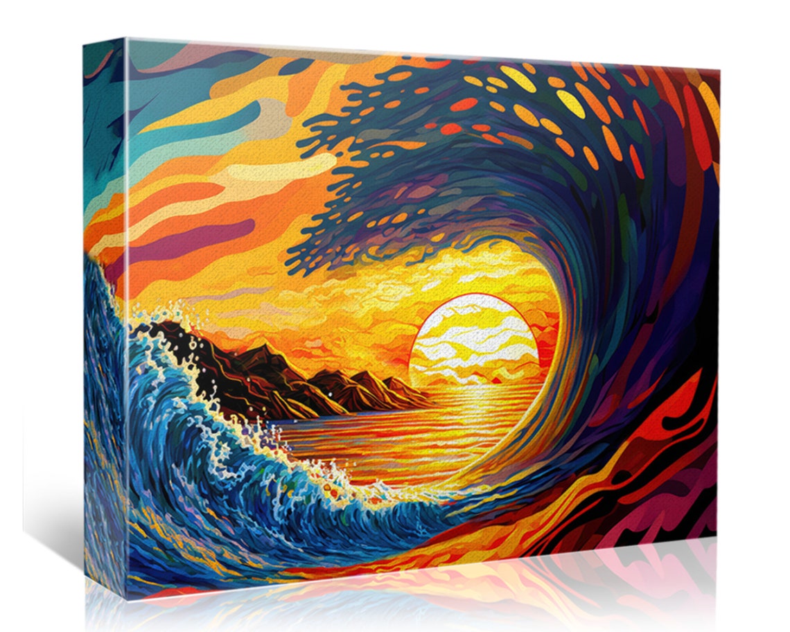 Ocean Wave Art Print Surf California Print Sunset Pipeline Painting Big Wave Colorful Artwork - Image 4