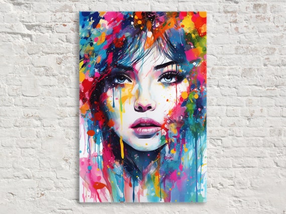 Woman Face Painted Art Colorful Wall Art Feminine Beauty Watercolor Artwork Available In Extra Large Sizes