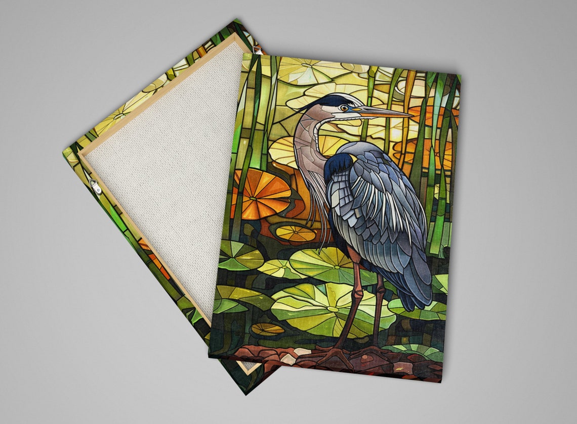 Blue Heron Stained Glass Marsh Lily Pads Leaded Glass Art Poster - Image 4