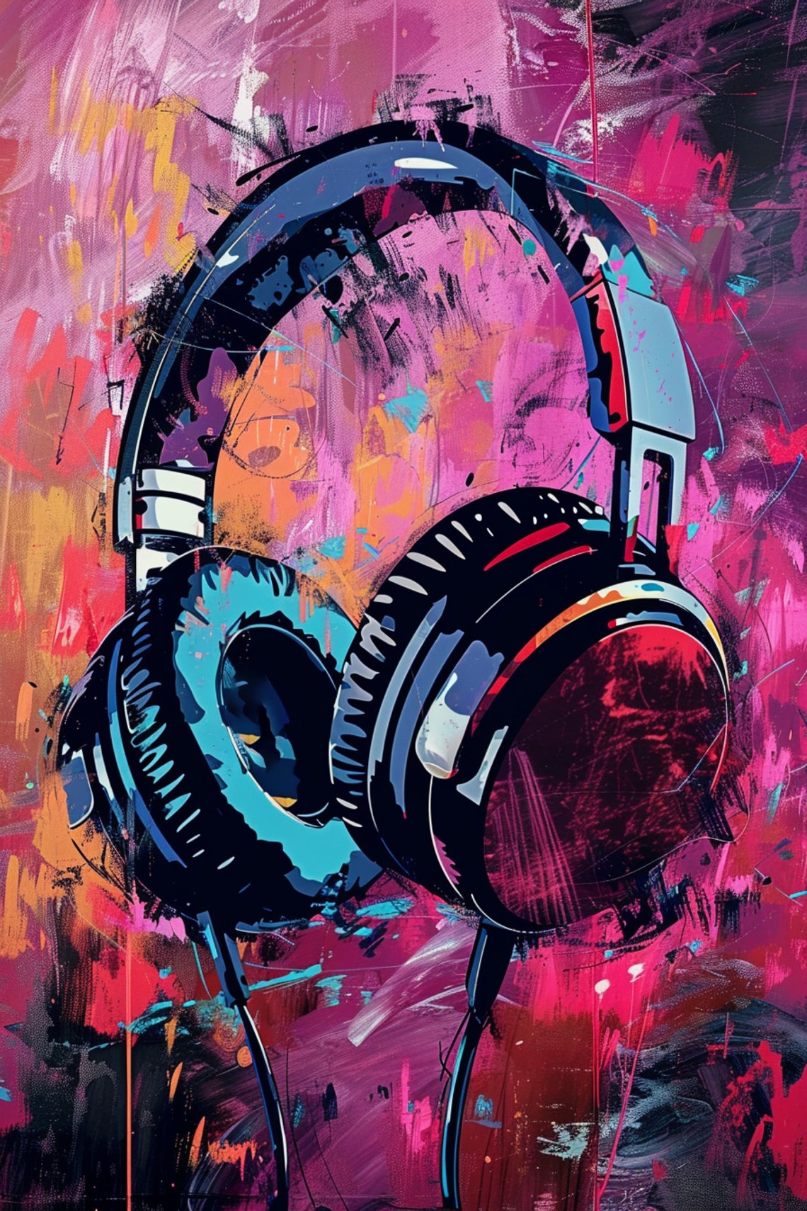Headphones Pop Art Graffiti Pink Purple Orange Music Lover Wall Art - Image 4
