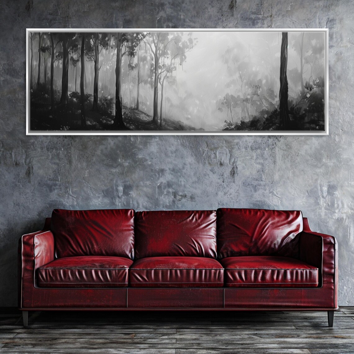 Foggy Forest Panorama, Black and White Art Print - Image 3