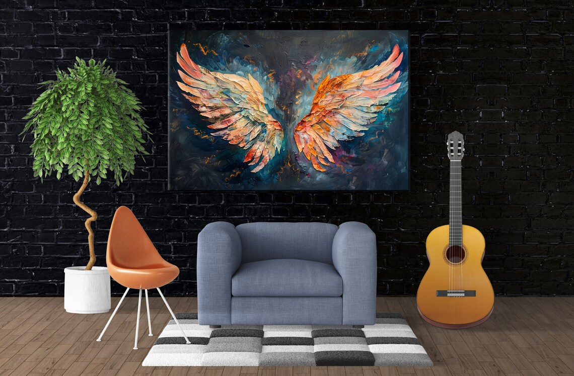 Angel Wings Heavy Texture Style Wall Art Print - Image 3