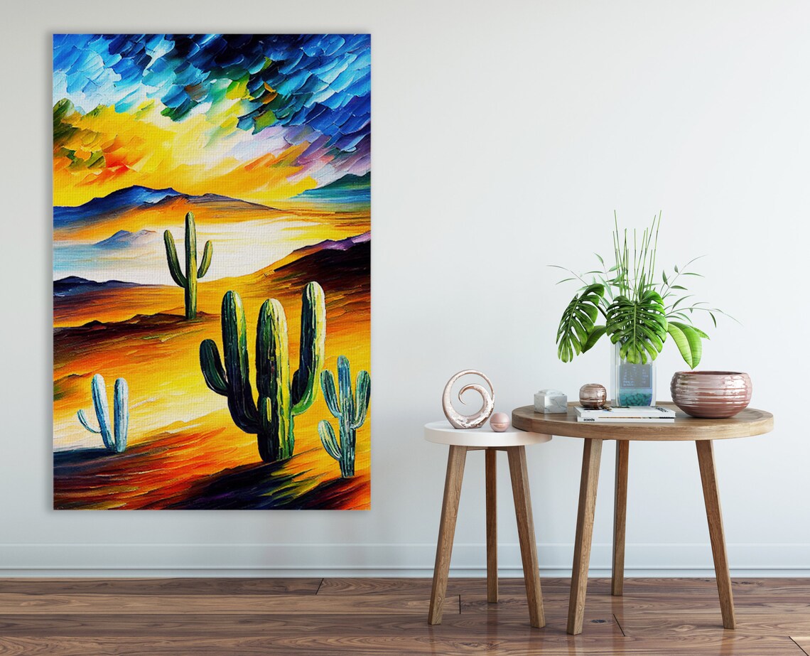Desert Cactus Southwest Painting, Serene Landscape - Image 2