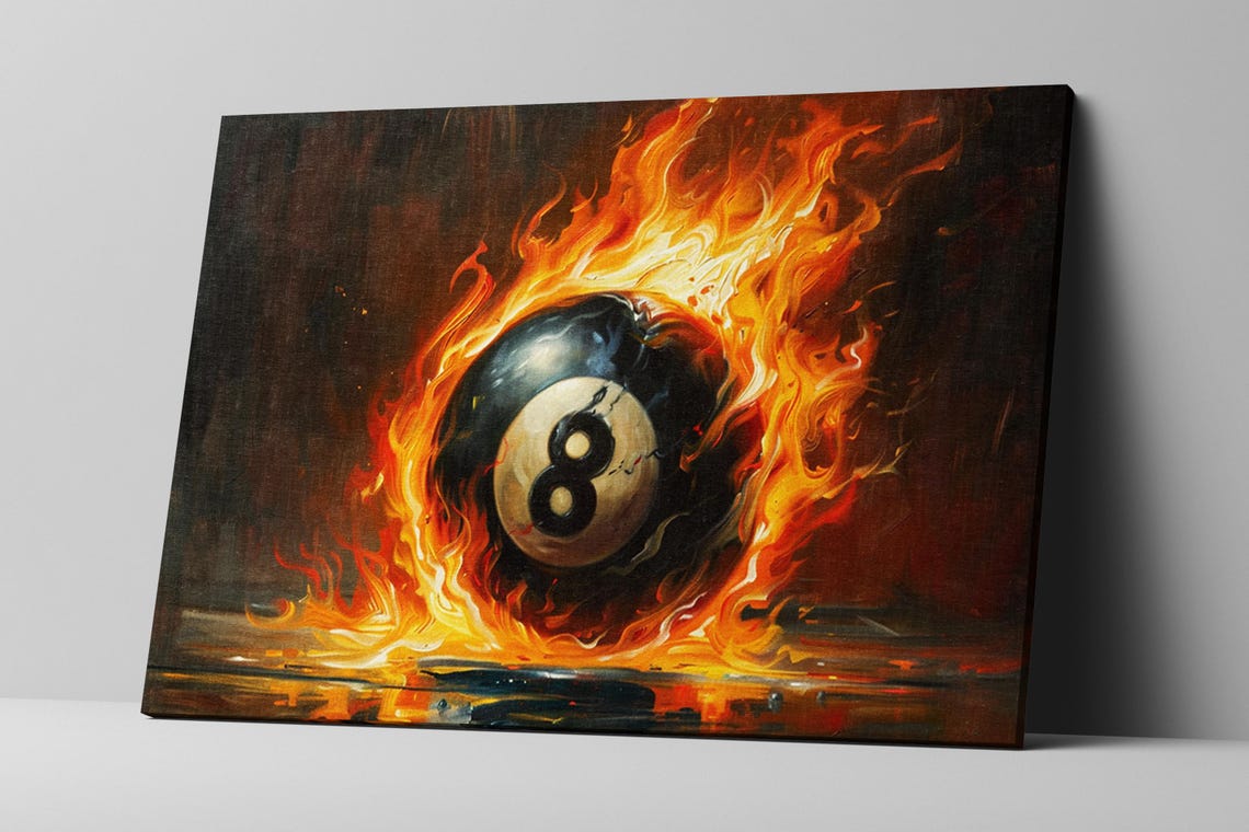 Flaming 8 Ball On Fire Billiards Art Game Room Bar Man Cave Wall Art - Image 4