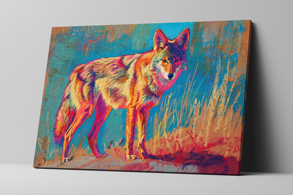 Vibrant Coyote Pop Art Art Print, Retro Animal Decor - Image 4