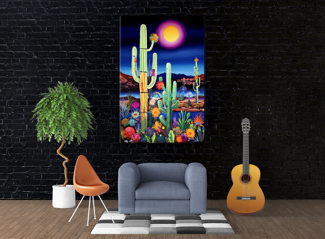 Twilight Tranquility Desert Night Skyline Painting Giclee Print On Gallery Wrapped Artist Available In Extra Large Sizes - Image 2