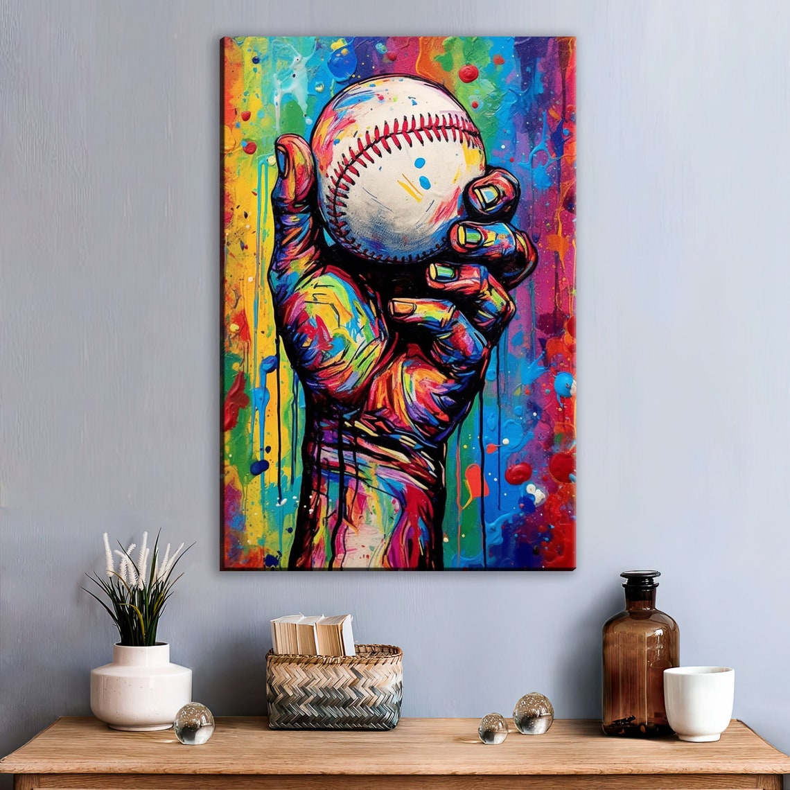 Bold Hand Holding Baseball Pop Art Colorful Sports Action Poster - Image 2