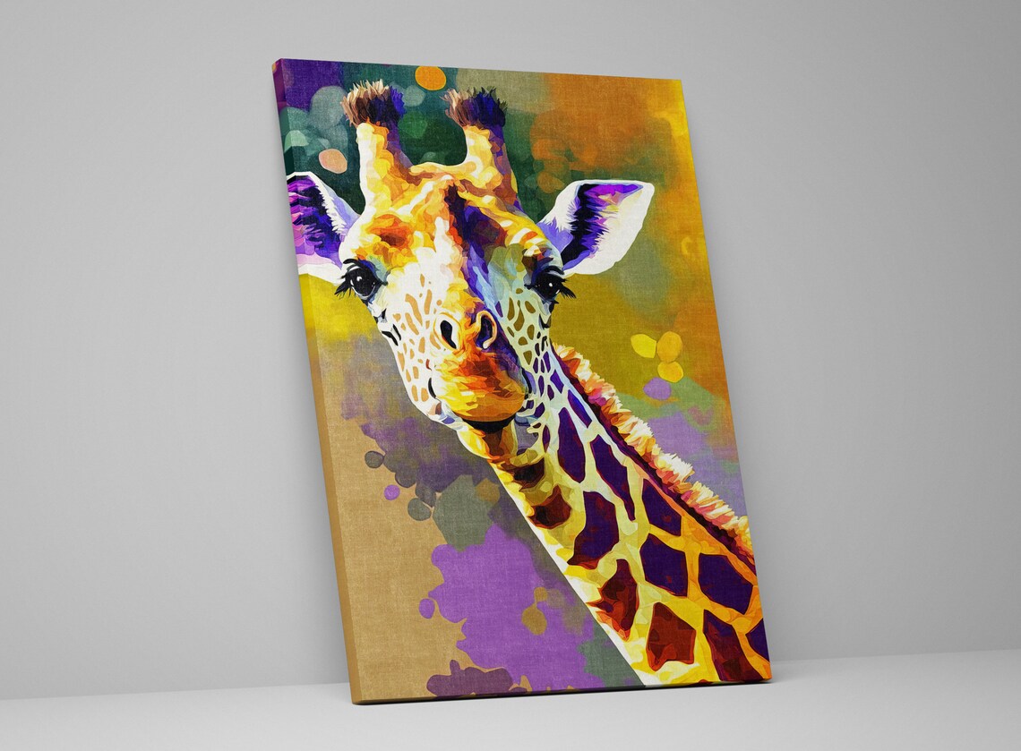 Giraffe Portrait Golden Yellow Purple Watercolor Style Animal Poster - Image 3