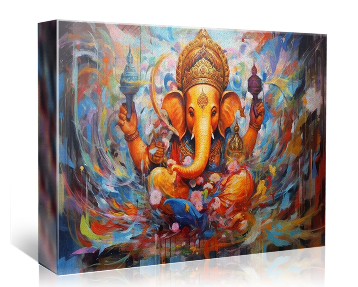 Ganesha Hindu God Colorful Mythology Painting Spiritual Wall Art Print - Image 5