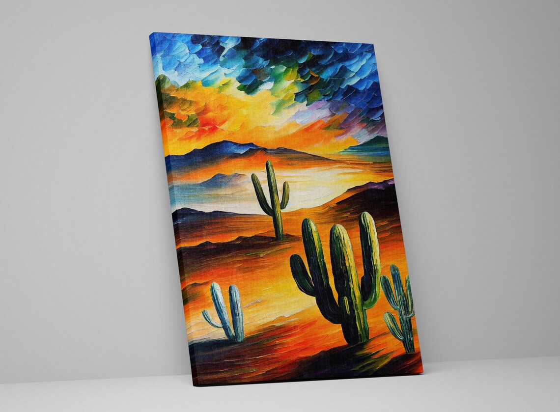 Desert Cactus Southwest Painting, Serene Landscape - Image 4