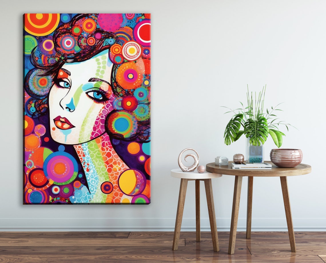 Retro 60s Glam Woman Face Psychedelic Circles Pop Art Poster - Image 3