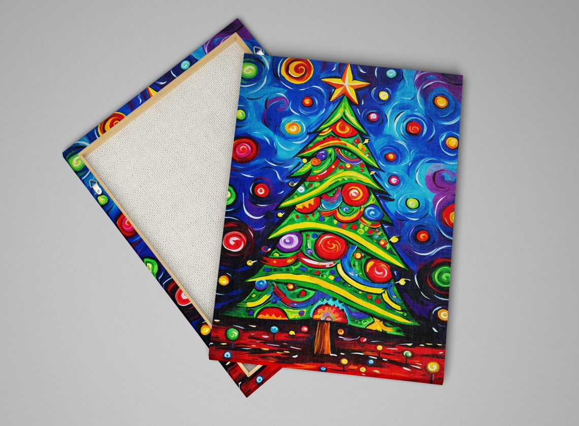 Chromatic Festive Christmas Tree Rainbow Swirl Starry Night Art Poster - Image 5