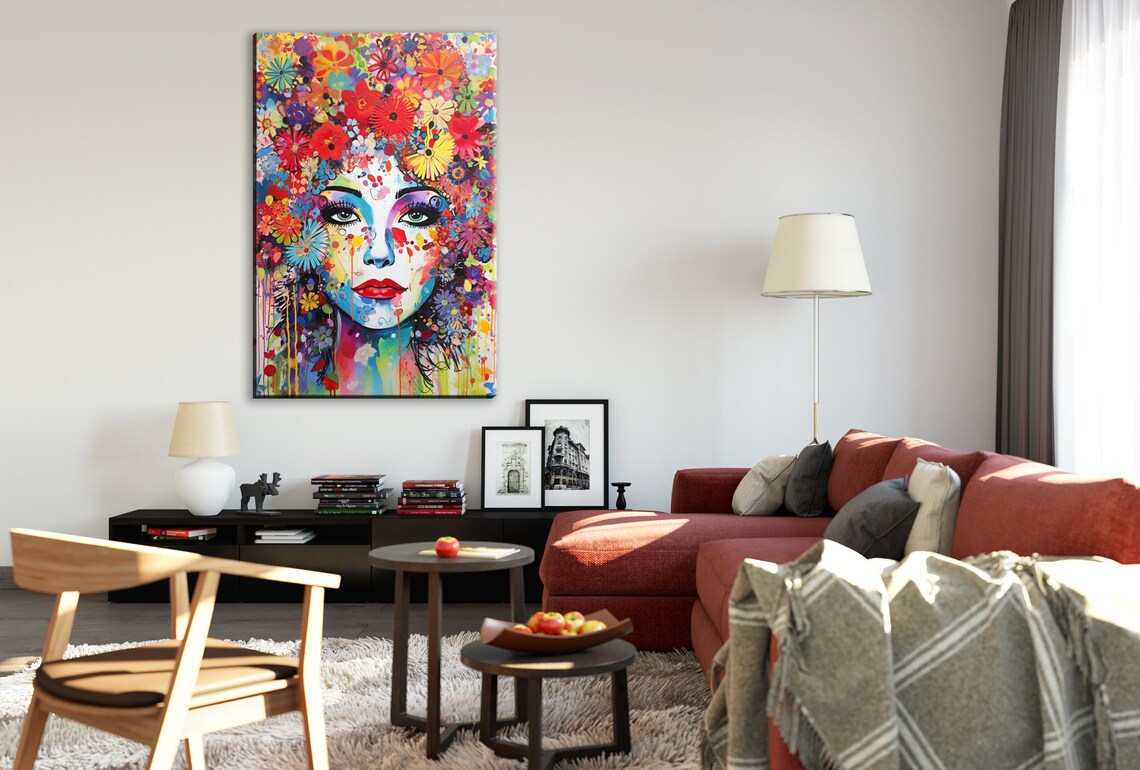 Woman Face Colorful Flower Bloom Pop Art Feminine Wall Poster - Image 3