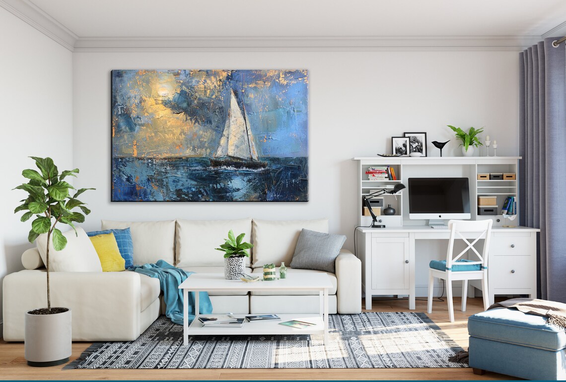Minimal Sailboat Art Print, Coastal Nautical Style - Image 2
