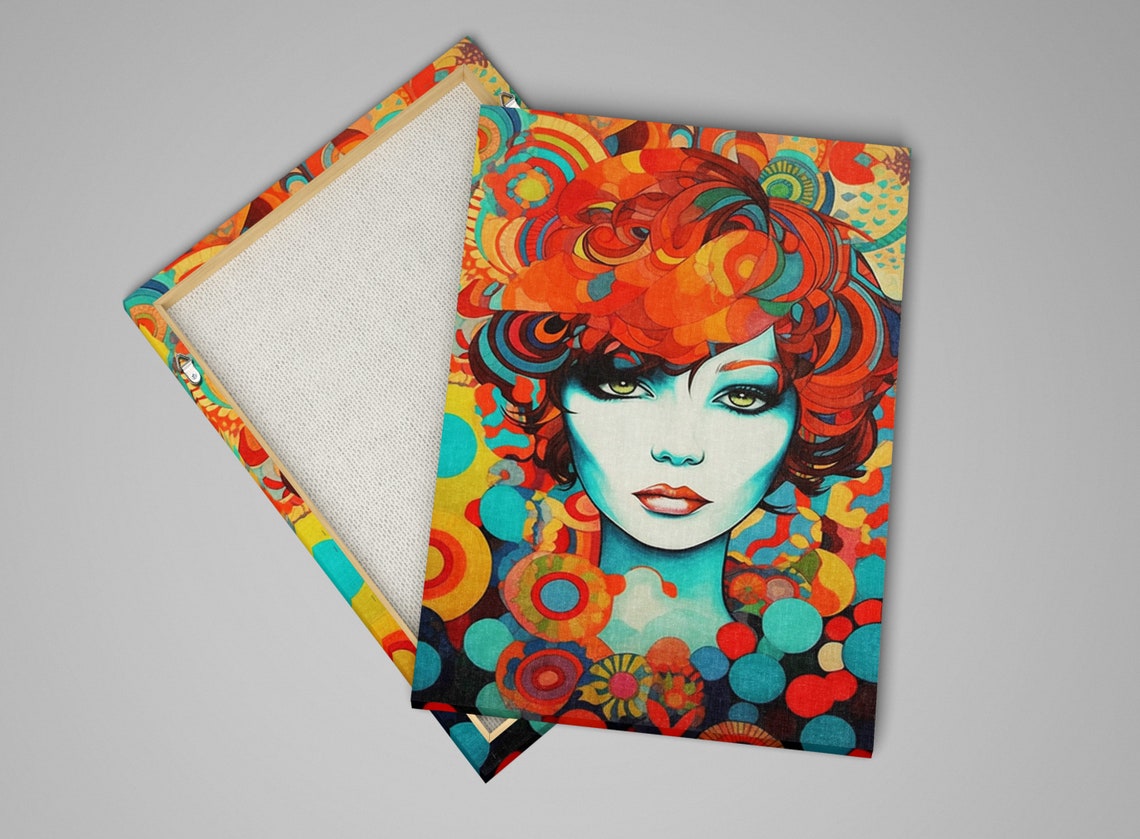 Art Deco Woman Portrait Orange Curly Hair Geometric Style Poster - Image 4