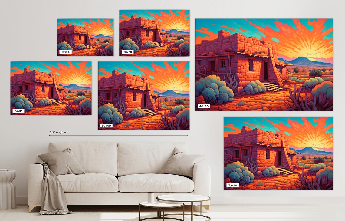 Spanish Adobe Pueblo House Desert Sunset Southwest Heritage Travel Poster - Image 3