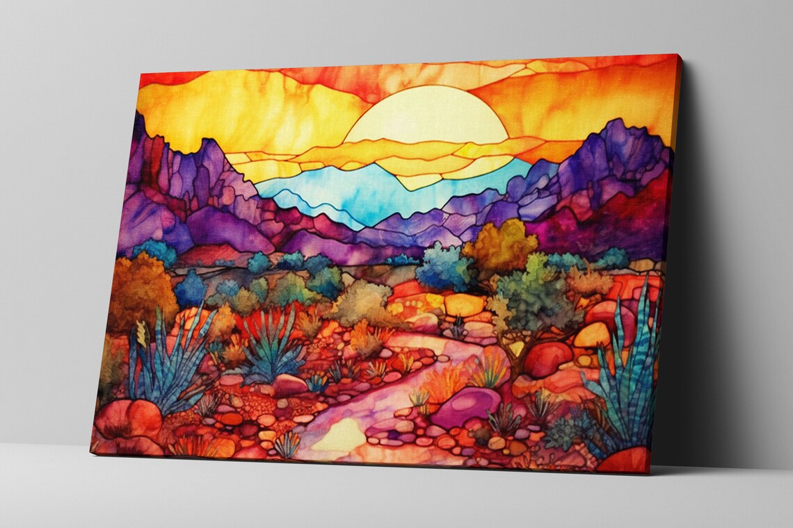 Desert Sunset Stained Glass Style Art Print, Arizona Scene - Image 5