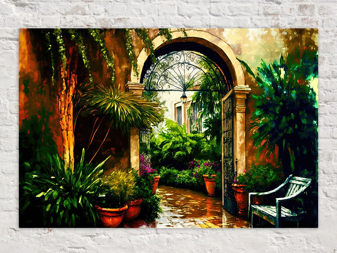 New Orleans Courtyard Cityscape, French Quarter Art Print