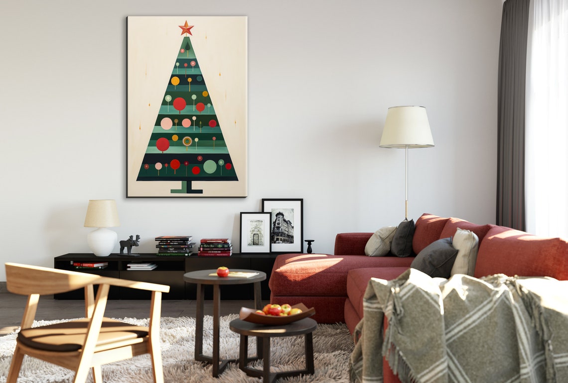 Geometric Striped Christmas Tree Star Topper Modern Art Print Poster - Image 4