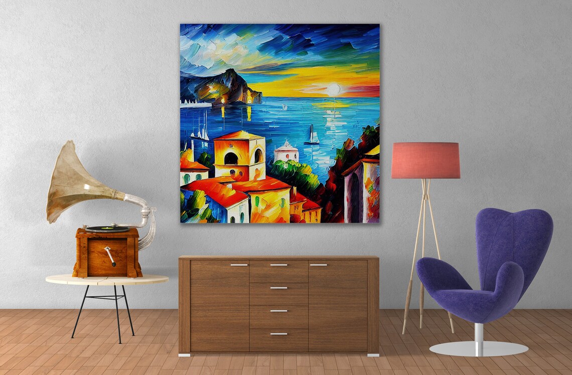 Amalfi Coast Italy Sunset Sailboats Red Roofs Mediterranean Poster - Image 2