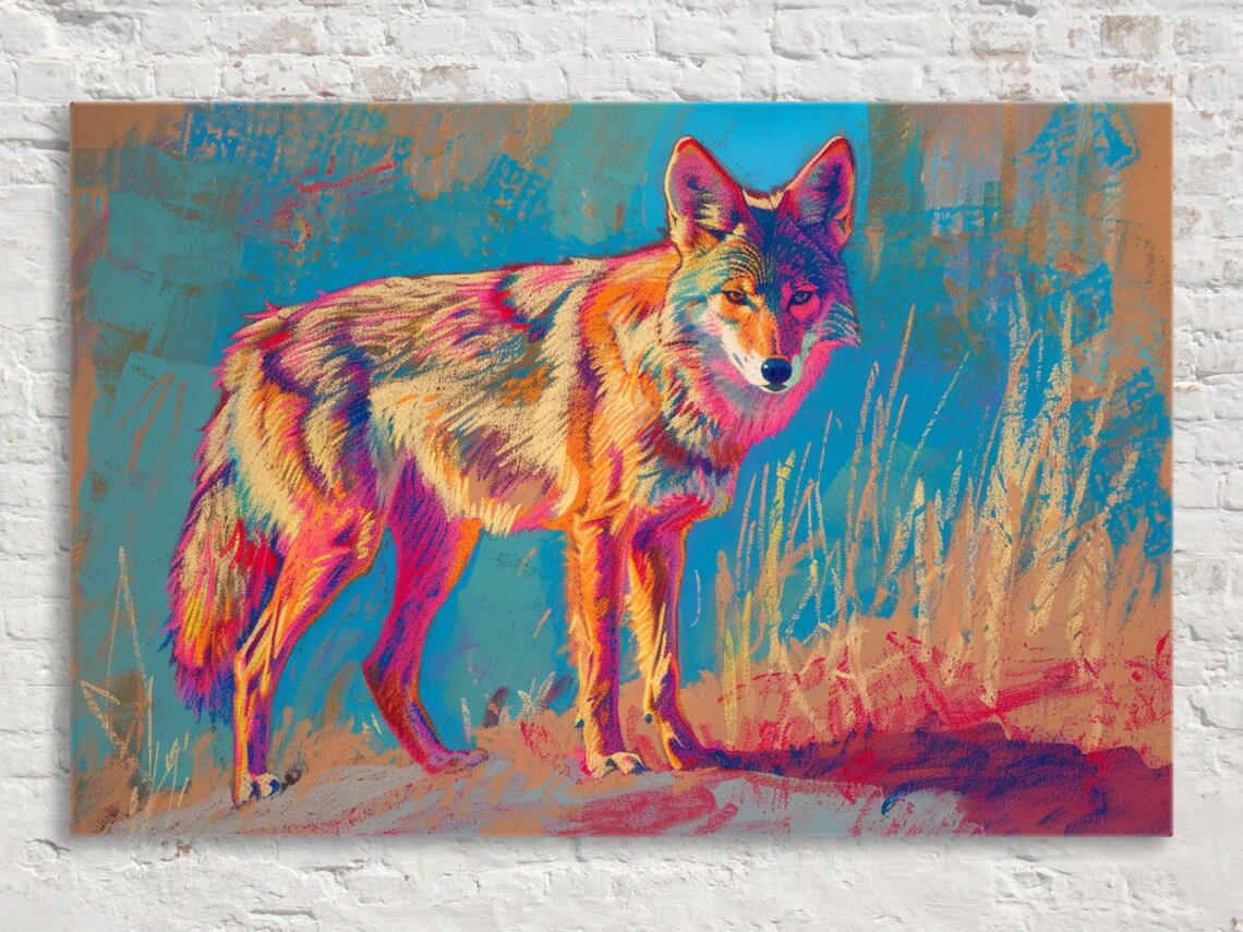 Vibrant Coyote Pop Art Art Print, Retro Animal Decor
