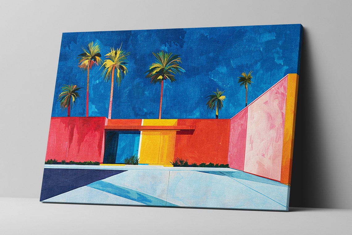 Palm Springs Minimalist Color Block Villa Palms Bold Blue Sky Poster - Image 4