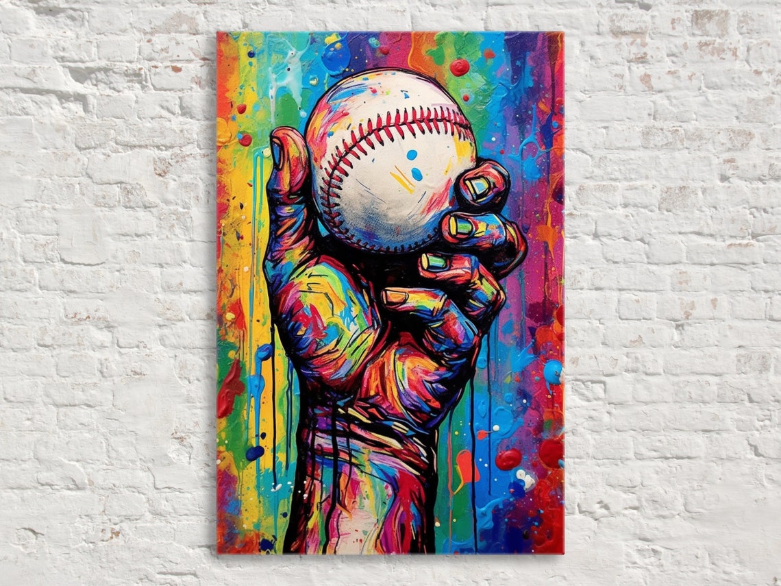 Bold Hand Holding Baseball Pop Art Colorful Sports Action Poster
