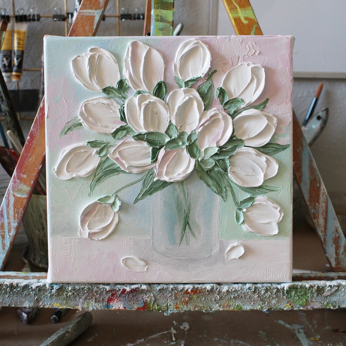 Custom Fresh White and Pale Pink Tulips Nursery Art Print - Image 2