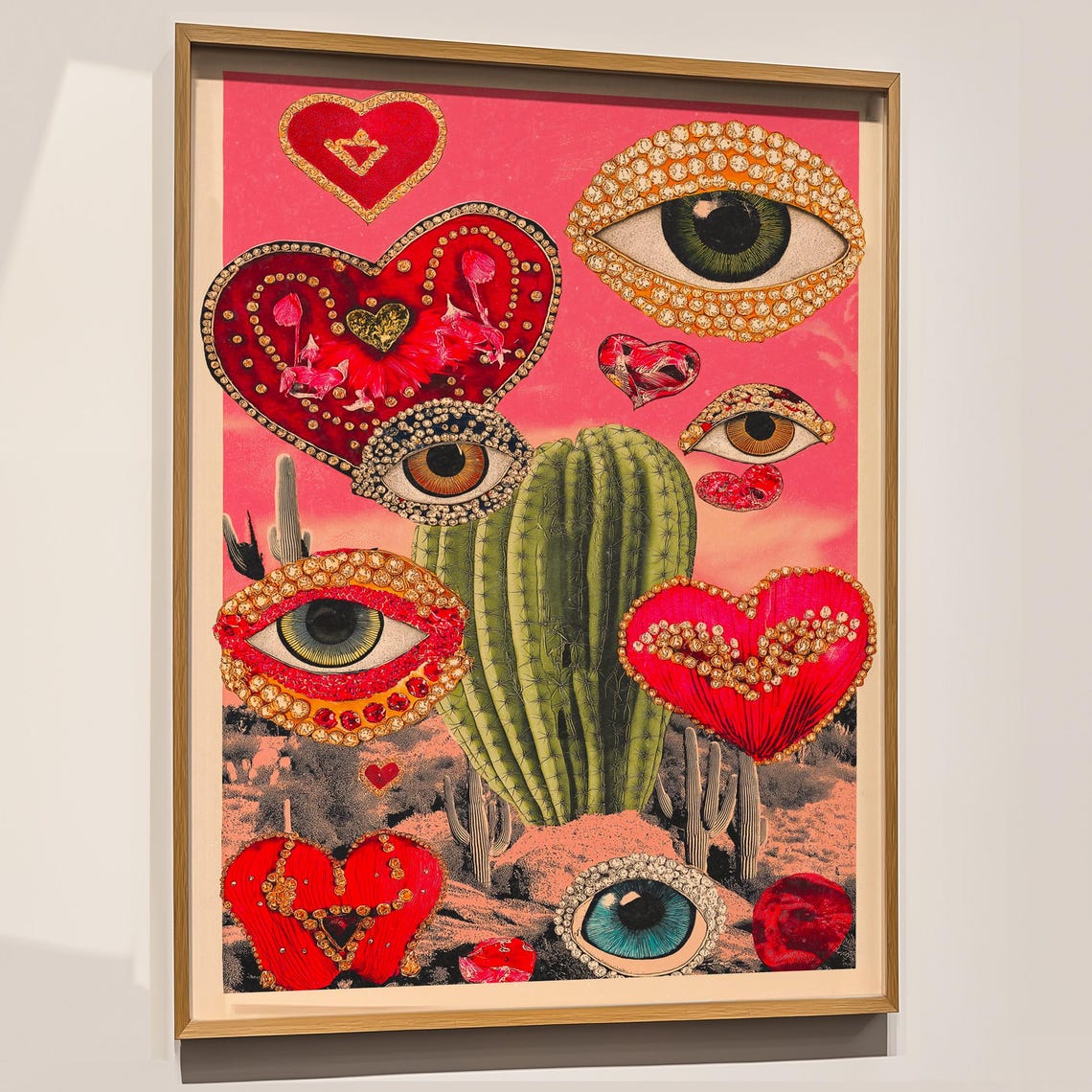 Desert Heart and Eye Surreal Cactus Maximalist Collage Poster