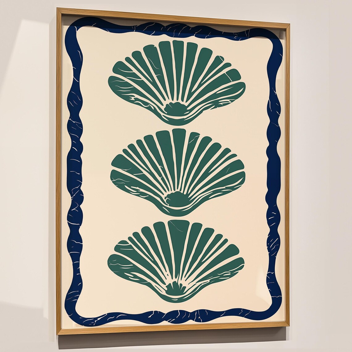 Minimalist Teal Scallop Shell Trio Modern Coastal Nautical Poster