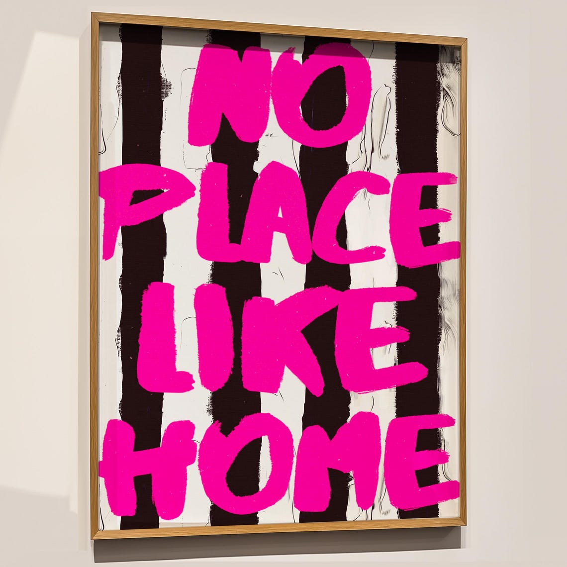No Place Like Home Hot Pink Typography Stripe Pattern Wall Art