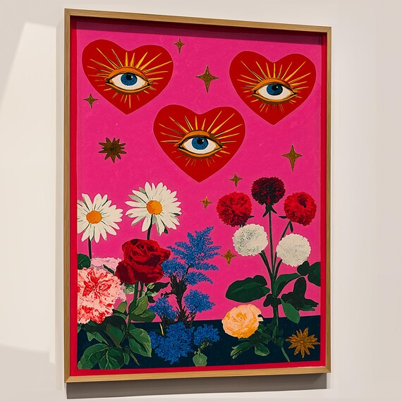 Heart Eye Flower Poster Bold Eclectic Boho Art Print