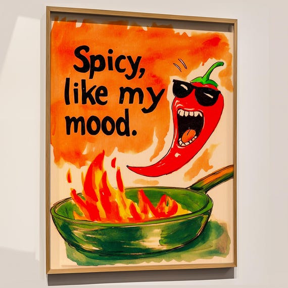 Funny Spicy Chili Art Print Quirky Kitchen Decor