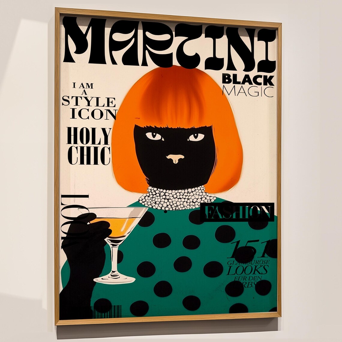 Black Cat Martini Cocktail Retro Bar Fashion Magazine Style Art Poster